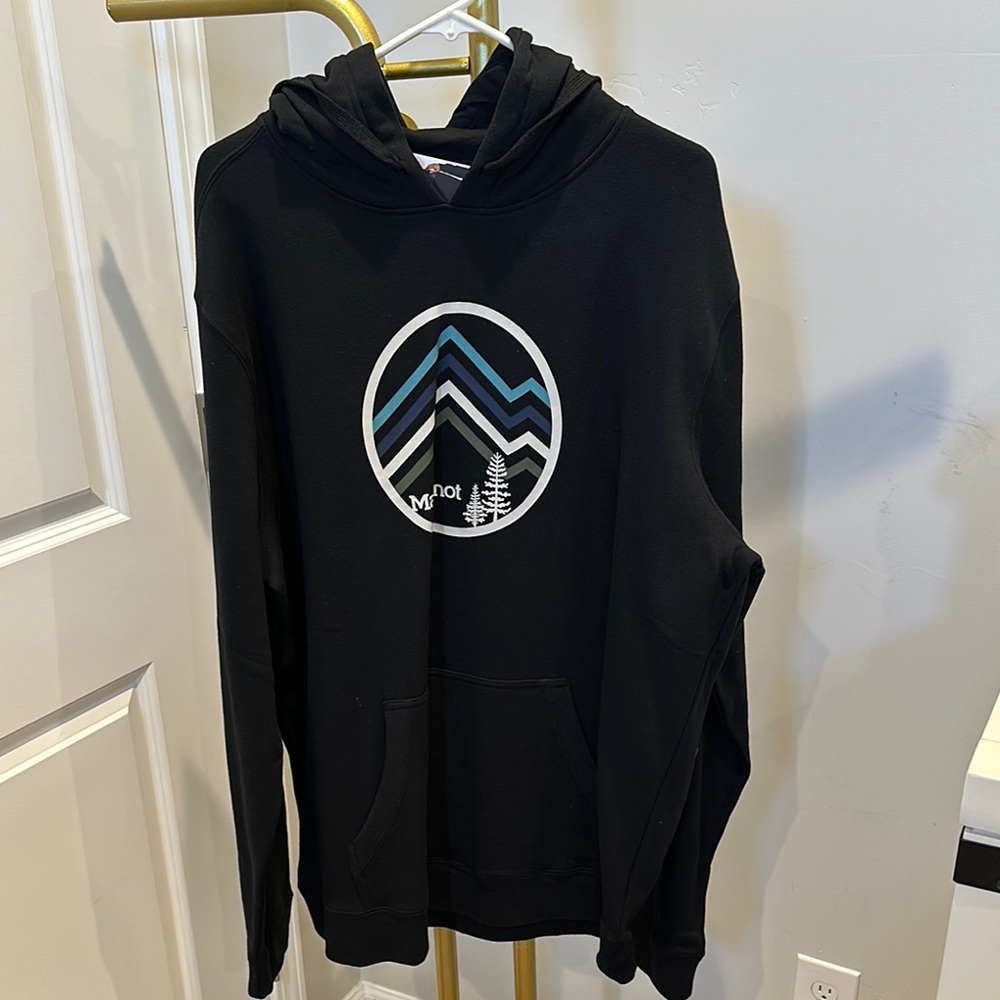 Marmot Men’s Black Hoodie with Blue Graphic